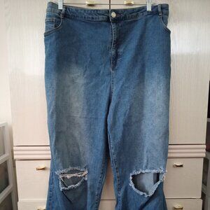 Eloquii Elements PLUS Women's Medium Wash Distressed Denim Jeans TALL SIZE 28